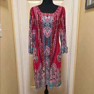Elegant Paisley Print Dress - Red and Blue